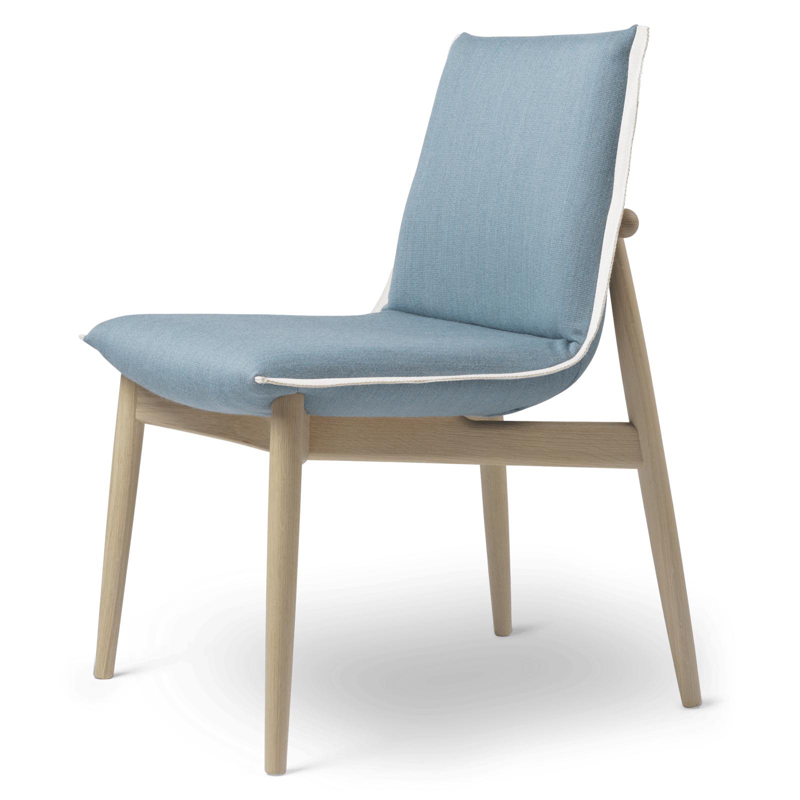 Carl Hansen E004 Embrace Chair, White Oiled Oak, Light Blue Fabric