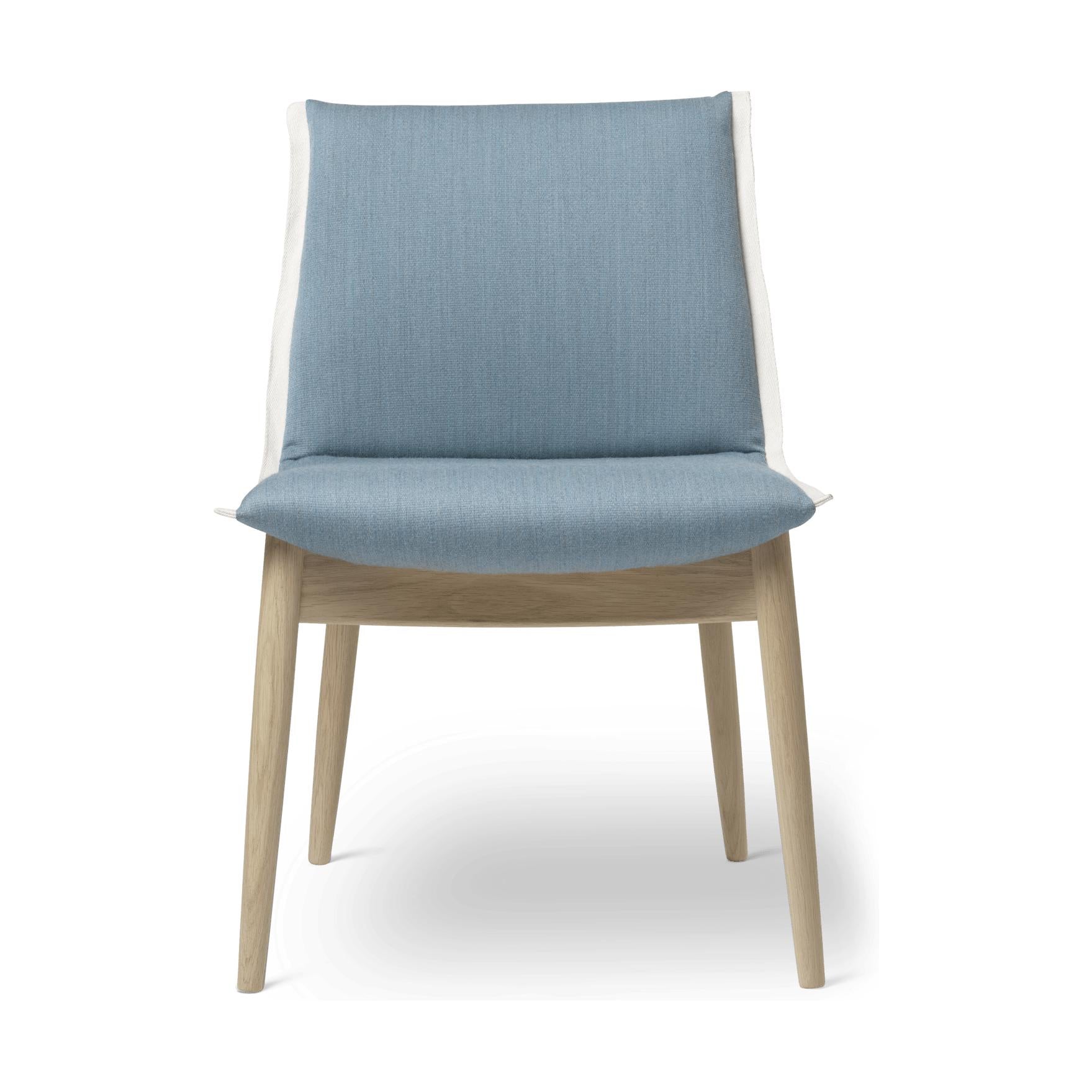 Carl Hansen E004 Embrace Chair, White Oiled Oak, Light Blue Fabric