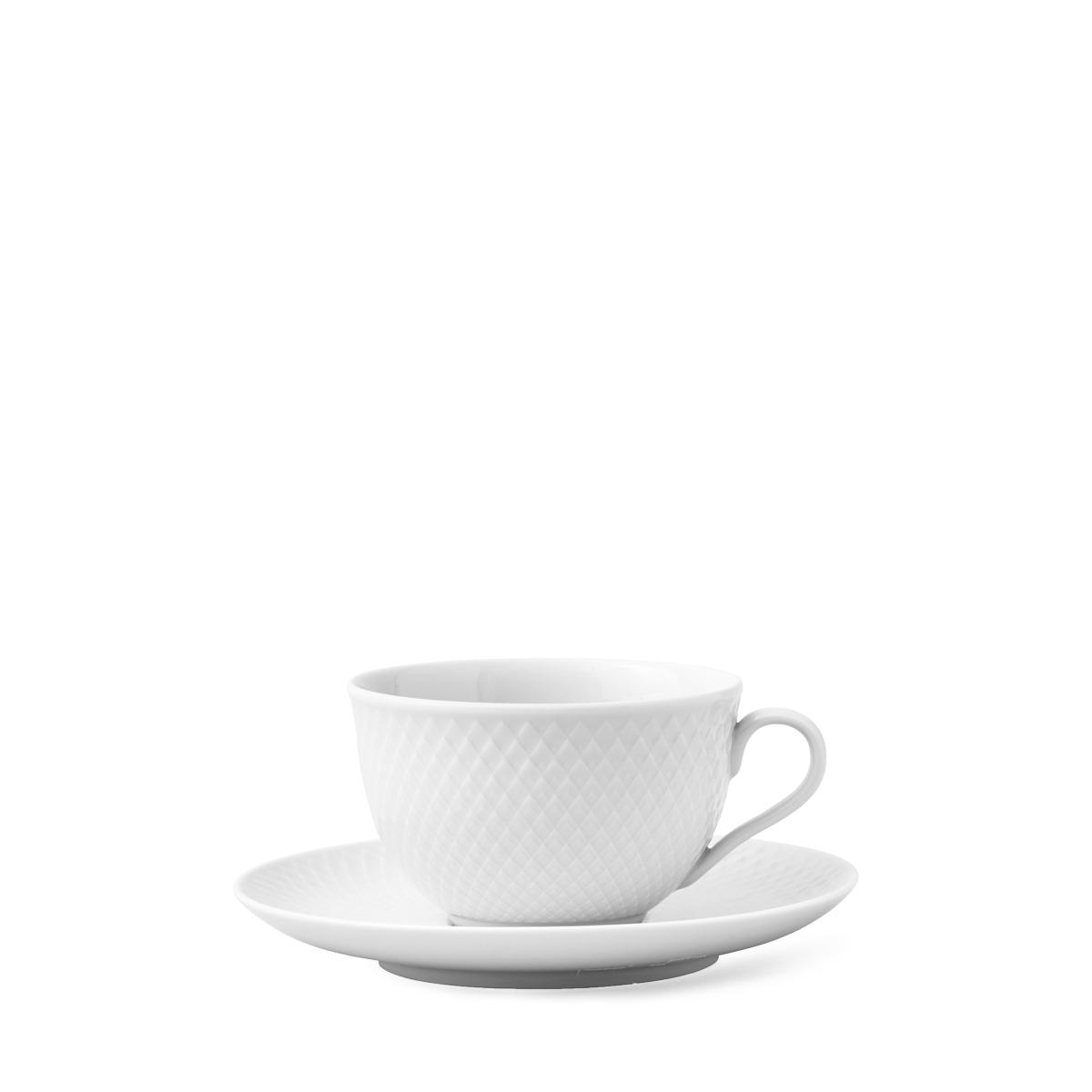 Lyngby Rhombe Tea Cup With Saucer, White