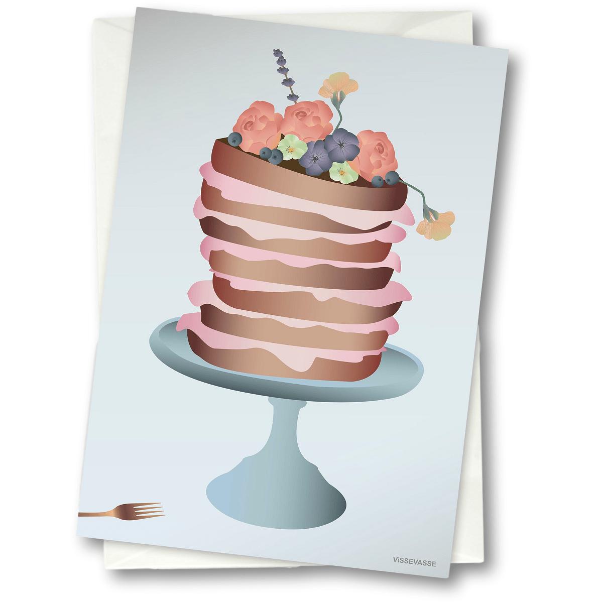 Vissevasse Flower Decorated Cake Greeting Card, 15 X21 Cm
